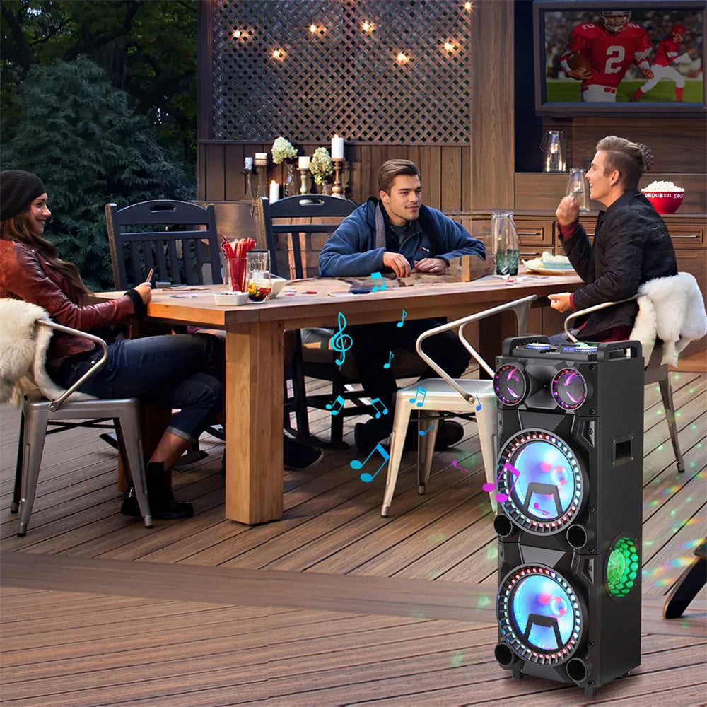 9500W Portable Bluetooth Party Speaker Karaoke Sound System Heavy Bass Rechargeable Dual 12 Inche Subwoofer Led Light with Mic