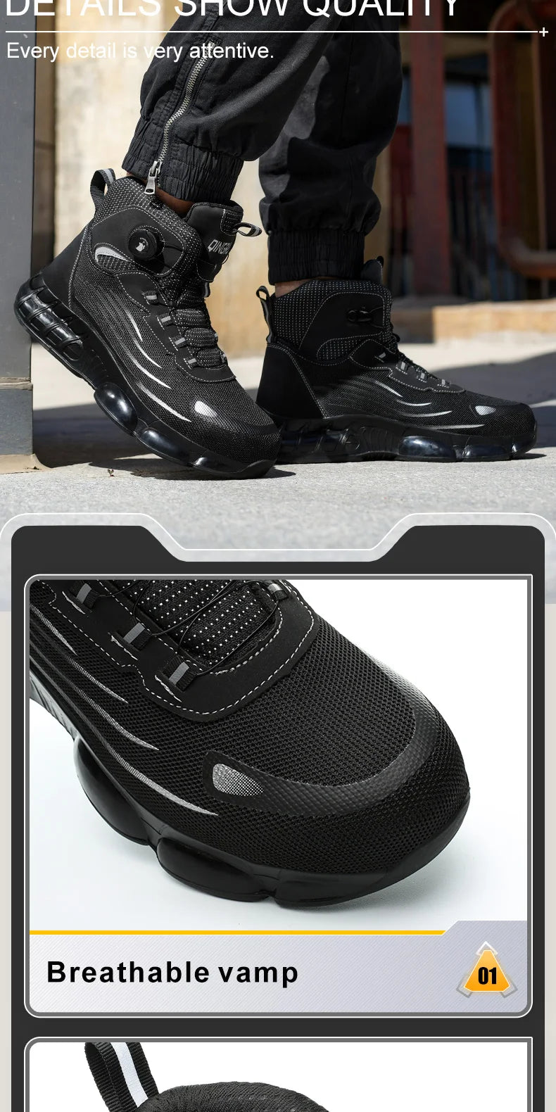 Men's high top lace-free comfortable soft sole anti-smash and puncture resistant work shoes