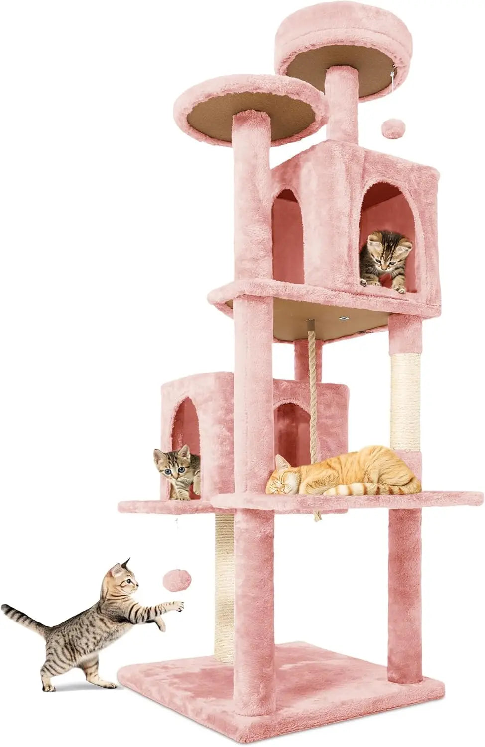 Cat Tree Tower Condo for Indoor Cats, Soft Plush Multi-Level Climbing Tree Cat House with 1 360° Rotating Cat Cave