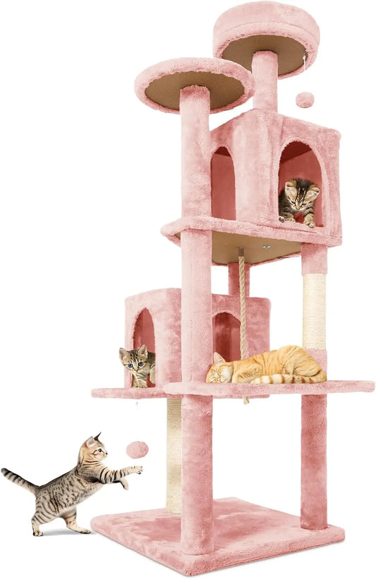 Cat Tree Tower Condo for Indoor Cats, Soft Plush Multi-Level Climbing Tree Cat House with 1 360° Rotating Cat Cave