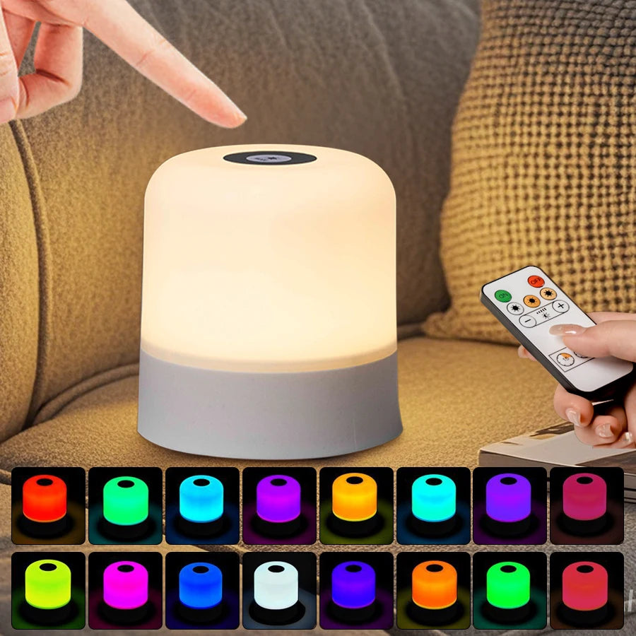 Rechargeable Led Night Light with Remote Control Touch Switch Table Lamp for Reading Bedroom White RGB Color Dimmable Portable
