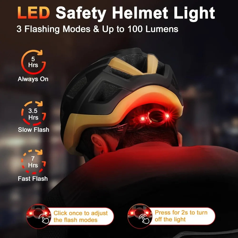 Bike Helmet Adult Men Women Lightweight Bicycle Helmet with USB Rechargeable LED Rear Light & Removable Liner, Breathable Bike H