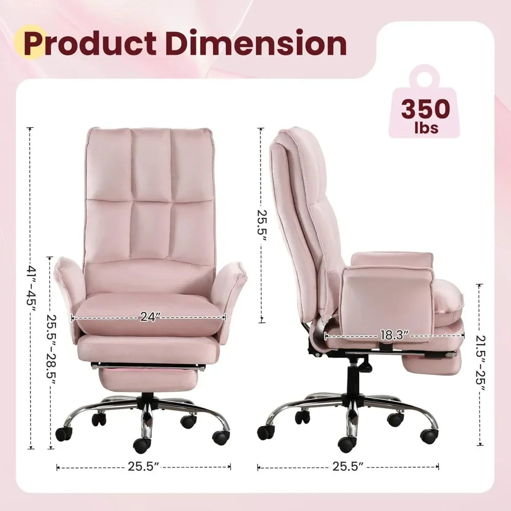 Modern Home Office Desk Chair with Wheels and Retractable Footrest, Adjustable Backrest Velvet High Back Office Chair