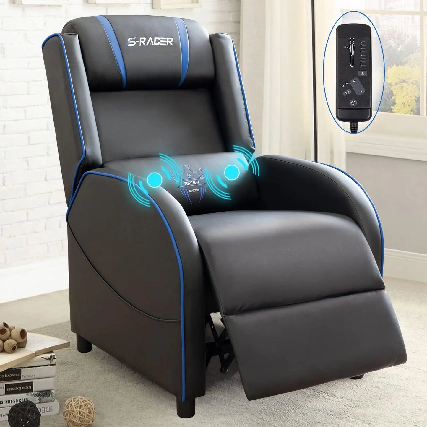 Massage Gaming Recliner Chair, Racing Style Gaming Sofa, PU Leather Home Theater Seating