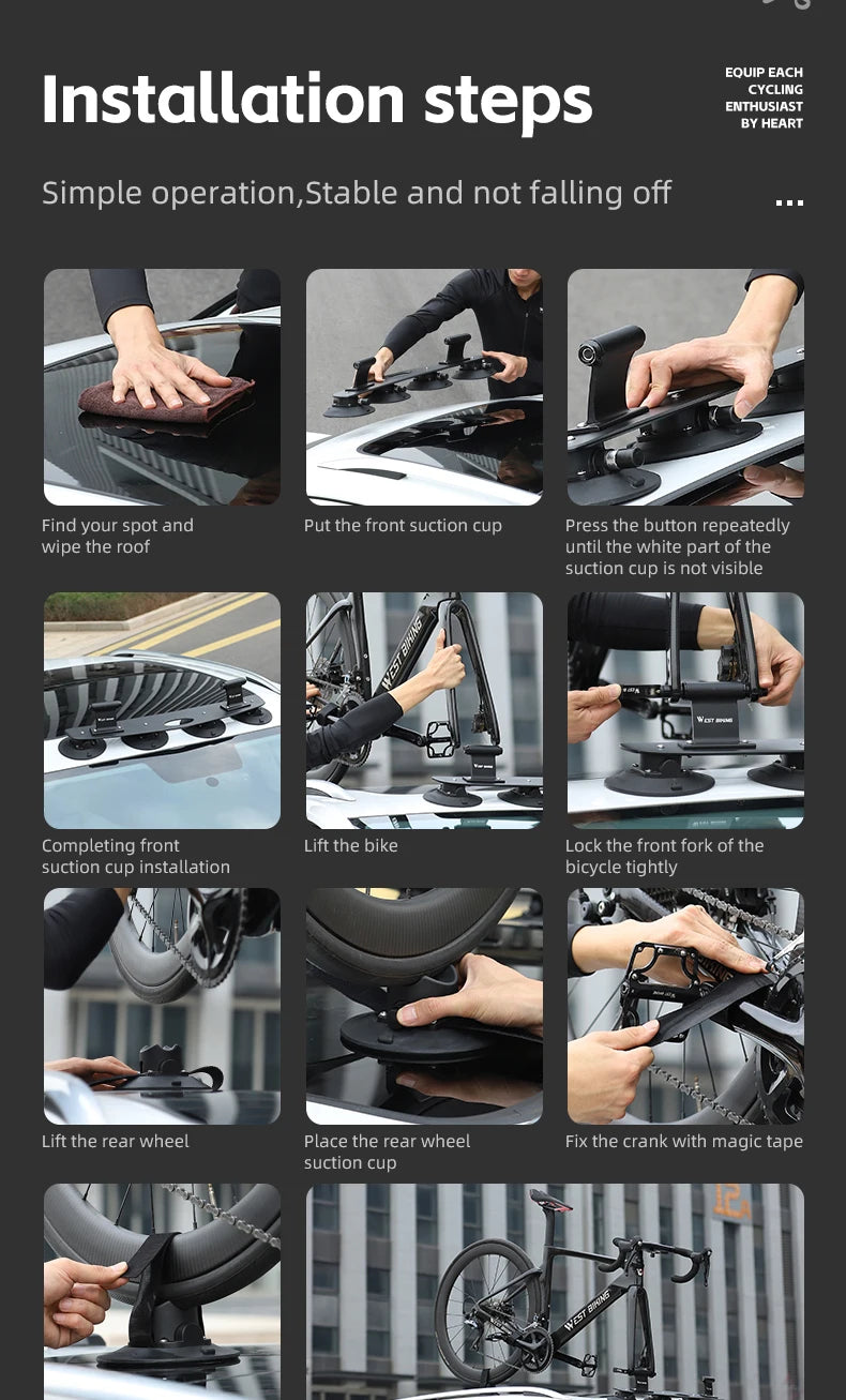 WEST BIKING Car Roof Vacuum Suction Cup Bicycle Racks Cycling Tour MTB Road Bike Quick Release Car Carrier Top Parking Racks