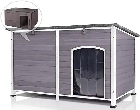 Large Dog House with Insulated Liner for Outdoor - Waterproof Outside Dog Kennel for Small, Medium, and Large Dog with All-Aroun