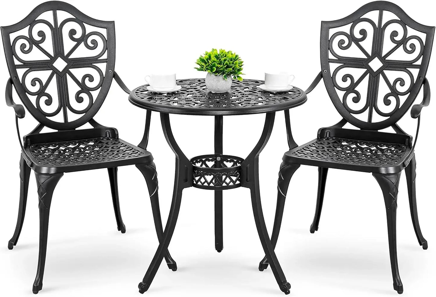3 Piece Outdoor, Cast Aluminum Patio Bistro Sets with Umbrella Hole, Bistro Table and Chairs Set of 2 for Patio Backyard