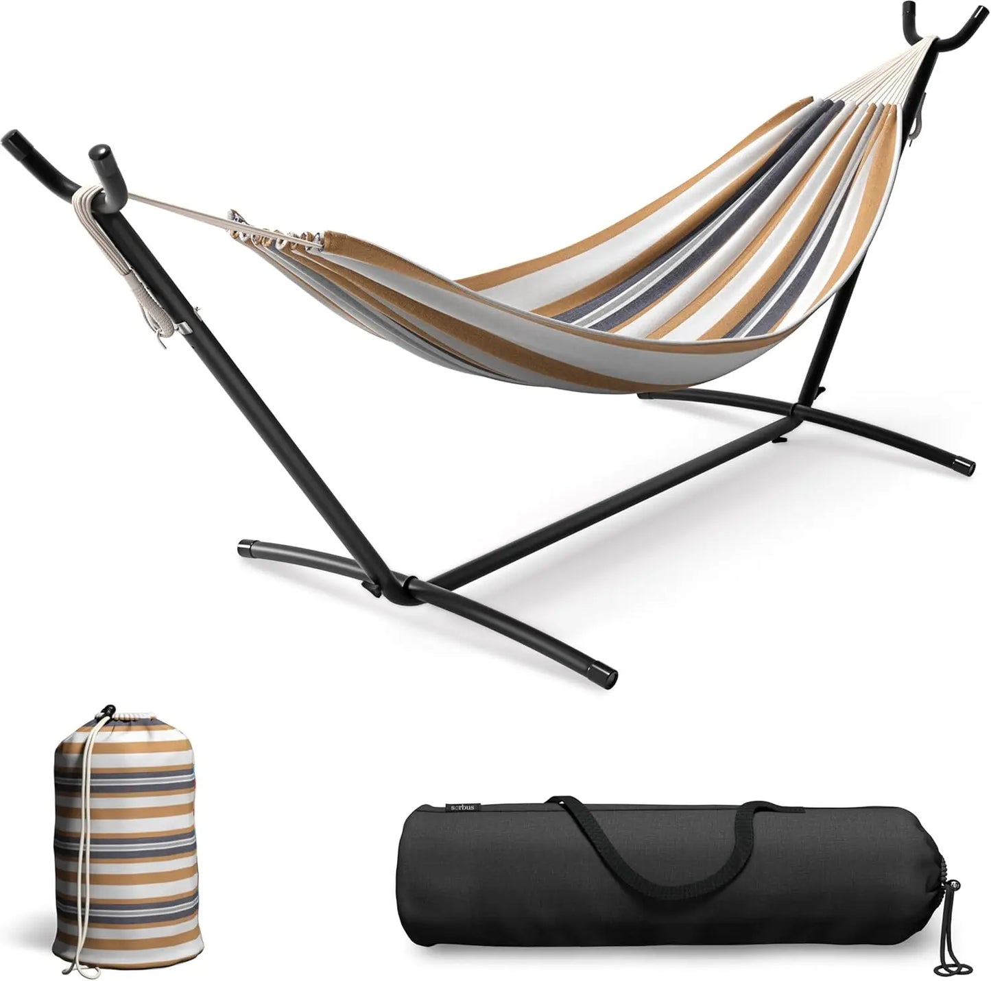 Premium 2-Person Hammock Set - 60" Cotton Blend w/Steel Stand & Carry Bag, 450LB Capacity
