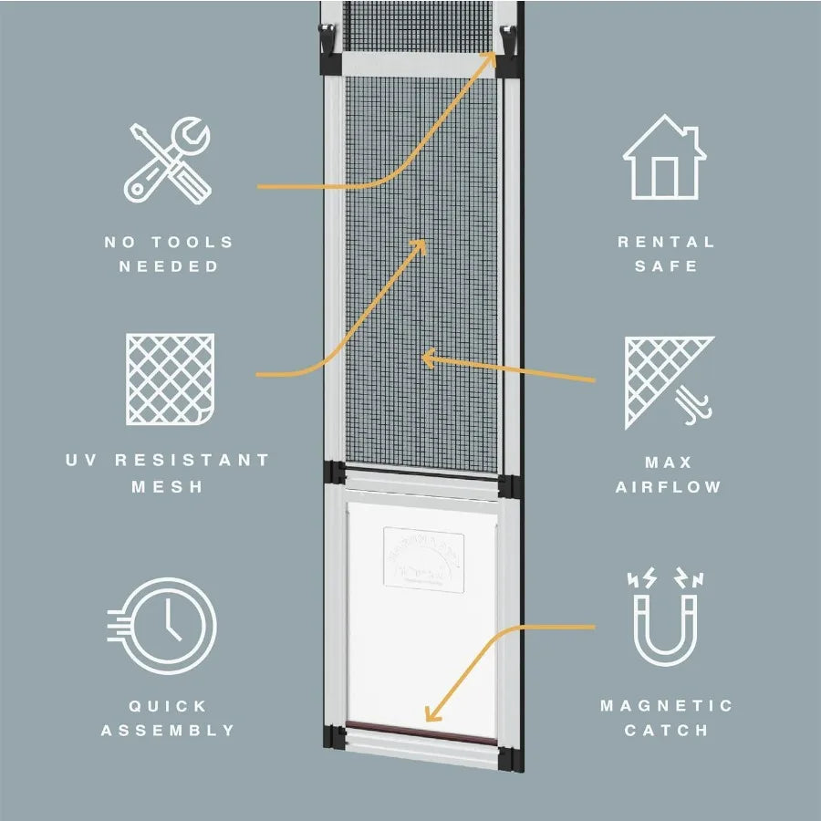 V2 Patio Pet Door Screen Insert Panel for Sliding Doors with UV Resistant Mesh and Locking Magnetic Mechanism Fits Door Track H