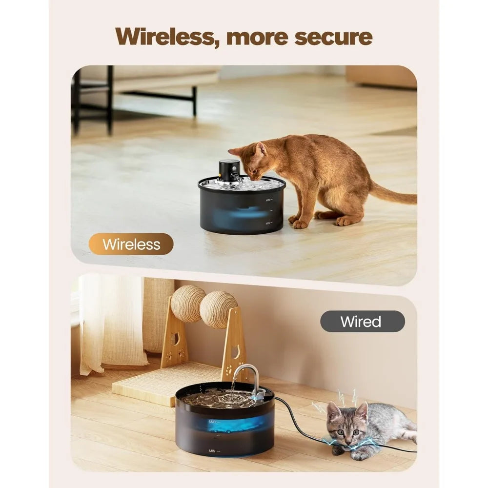 Wireless Cat Water Fountain Cordless: Battery Operated Cat Fountain - 108oz/3.2L Automatic Pet Water Dispenser Rechargeable Drin