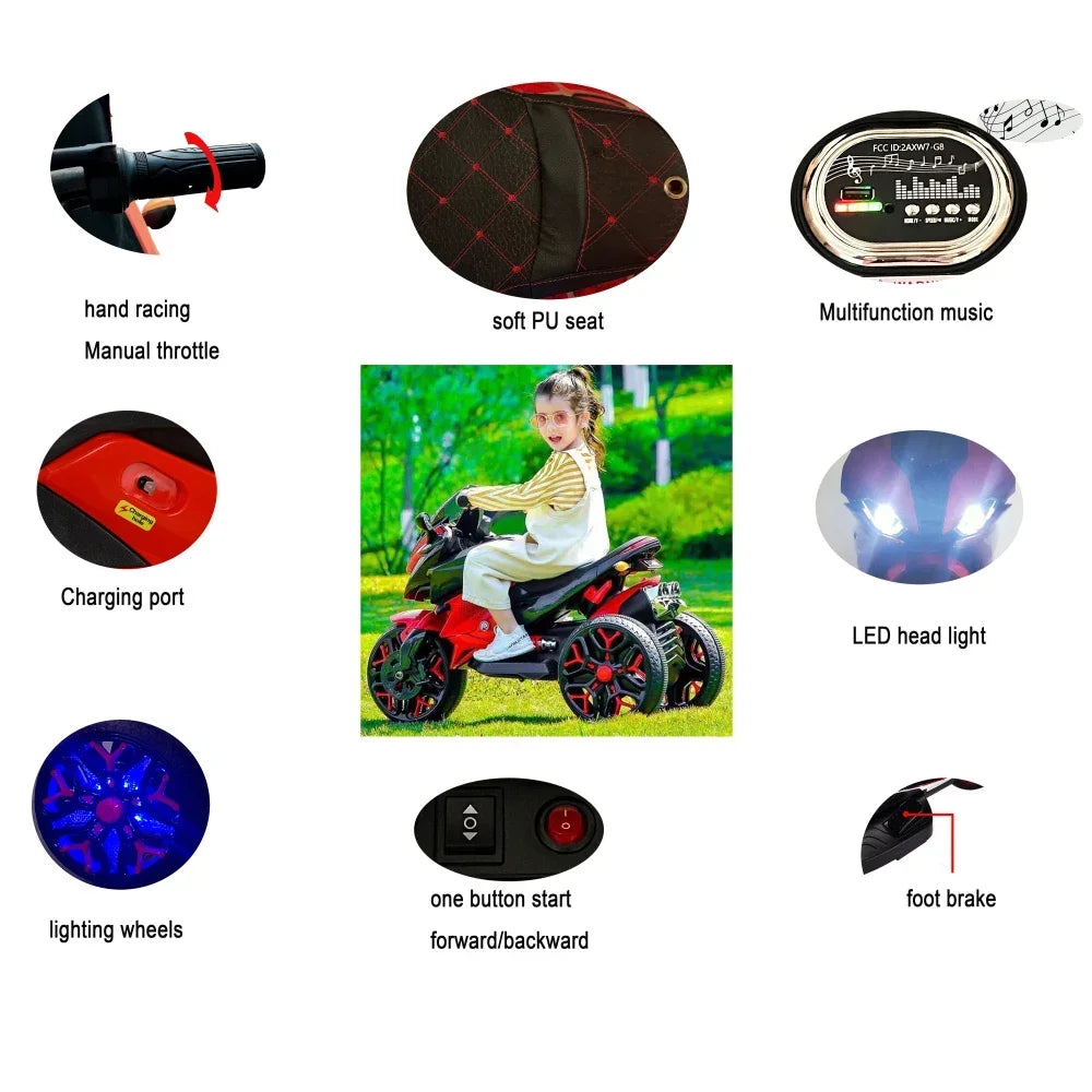 Electric motorcycle 12V Kids toys motorcycle electric ride on toysn3 -6 years Boys Girls with Training Wheels Lighting  wheels
