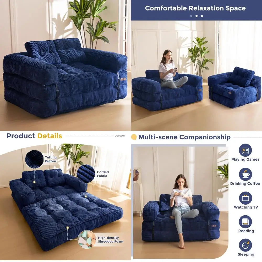 MAXYOYO Folding Sofa Bed, L-Shaped Convertible Sofa Bed with Armrest Foldable Sleeper Couch with Pillow, Portable Fold Out Chair