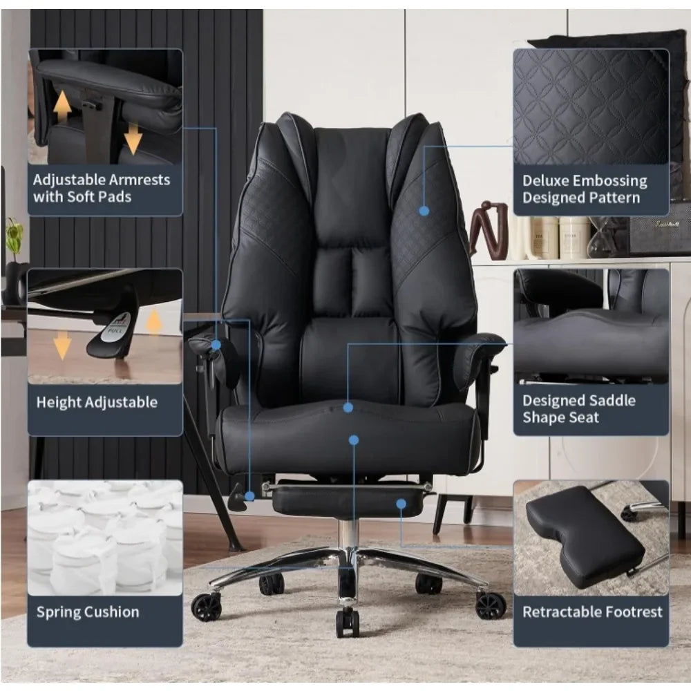 Leather High Back Executive Office Chair with Footrest, Ergonomic Chair Lumbar Support, Relieve Lower Back Pain (Black)