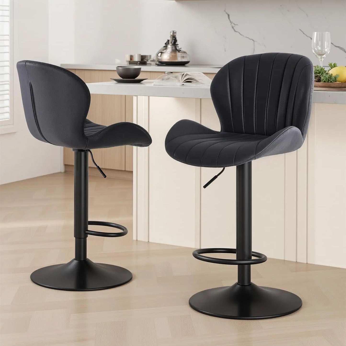 JHK Ergonomic Modern 360° Swivel Dining Chairs Set of 2 Adjustable Fabric Upholstered Kitchen Chairs with  For Kitchen Island