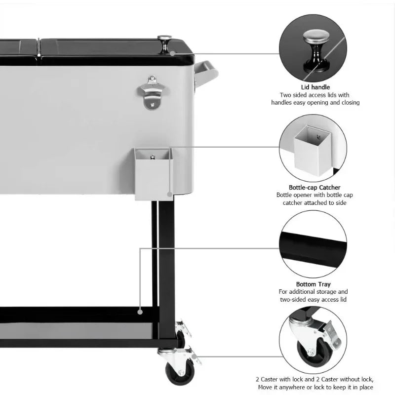 campping Portable Patio Party Bar Beverage Refrigerator Cart with Shelves new