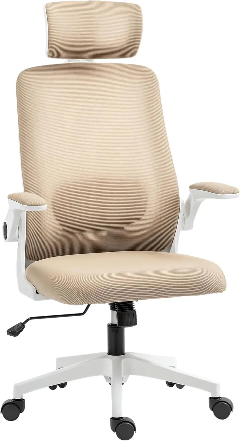 Office Chair, High Back Desk Chair with Flip-up Armrest, Rotatable Headrest, Tilt Function, Adjustable Lumbar Support, Swivel