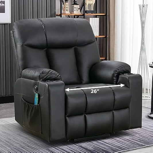 26" Extra Wide Lift Chair with Heat and Massage, Faux Leather Power Lift Recliner Massage Chair for Adults Elderly, U