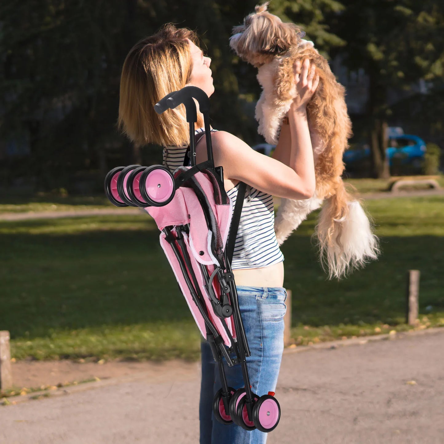 Pet Dog Stroller 4 Wheels Puppy Stroller Rotate with Brakes Storage for Dogs Cats Travel Pet Suplies Outdoor 애완견 유모차