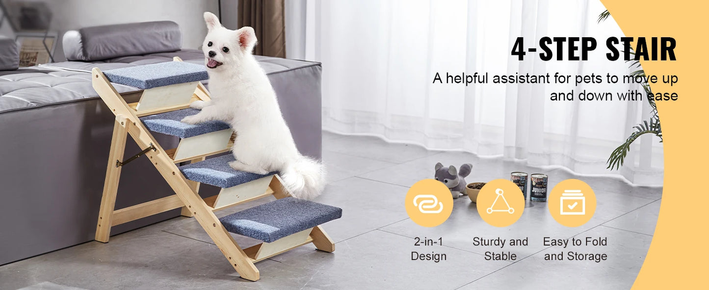 SucceBuy Wooden Pet Steps and Ramp Combo 2-in-1 Design Foldable Access for Beds Steps Structure for Pets of Small to Large Size