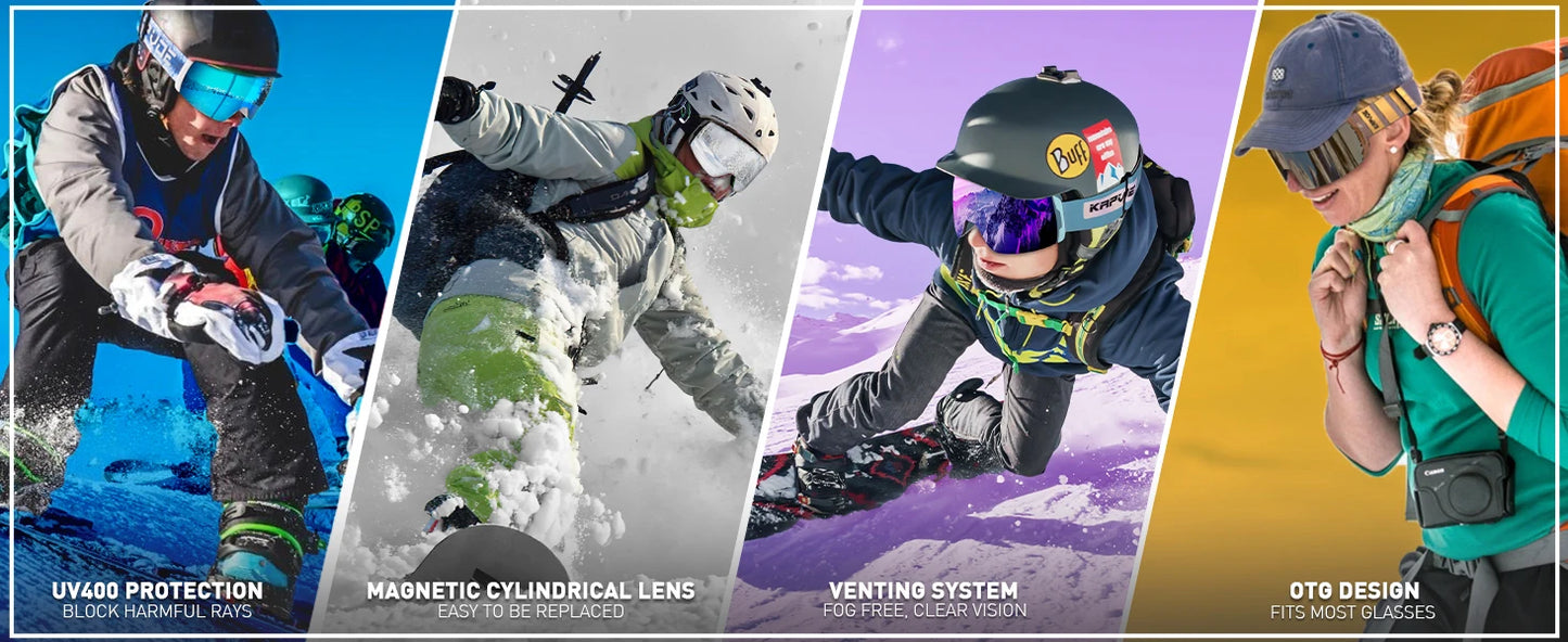 KAPVOE Ski Goggles Double Layers Anti-fog Big Ski Glasses Skiing Mask Snowboard Eyewear Outdoor Men Women UV400 Snow Goggles New