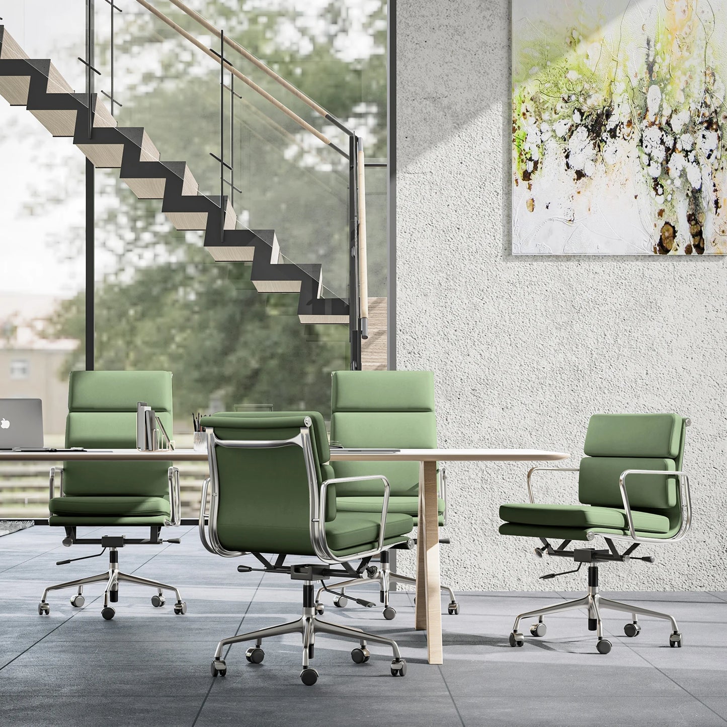 Office Guest Chair Genuine Leather Executive Chair Reception Chairs with Wheels Adjustable Swivel Rolling Office Chairs