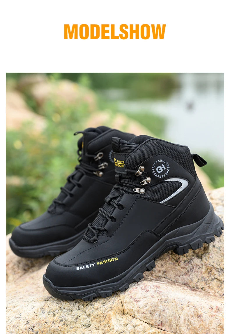 High Top Safety Shoes Men Steel Toe Work Shoes Men Work Safety Boots Anti Smash Safety Indestructible Waterproof Platform Boots