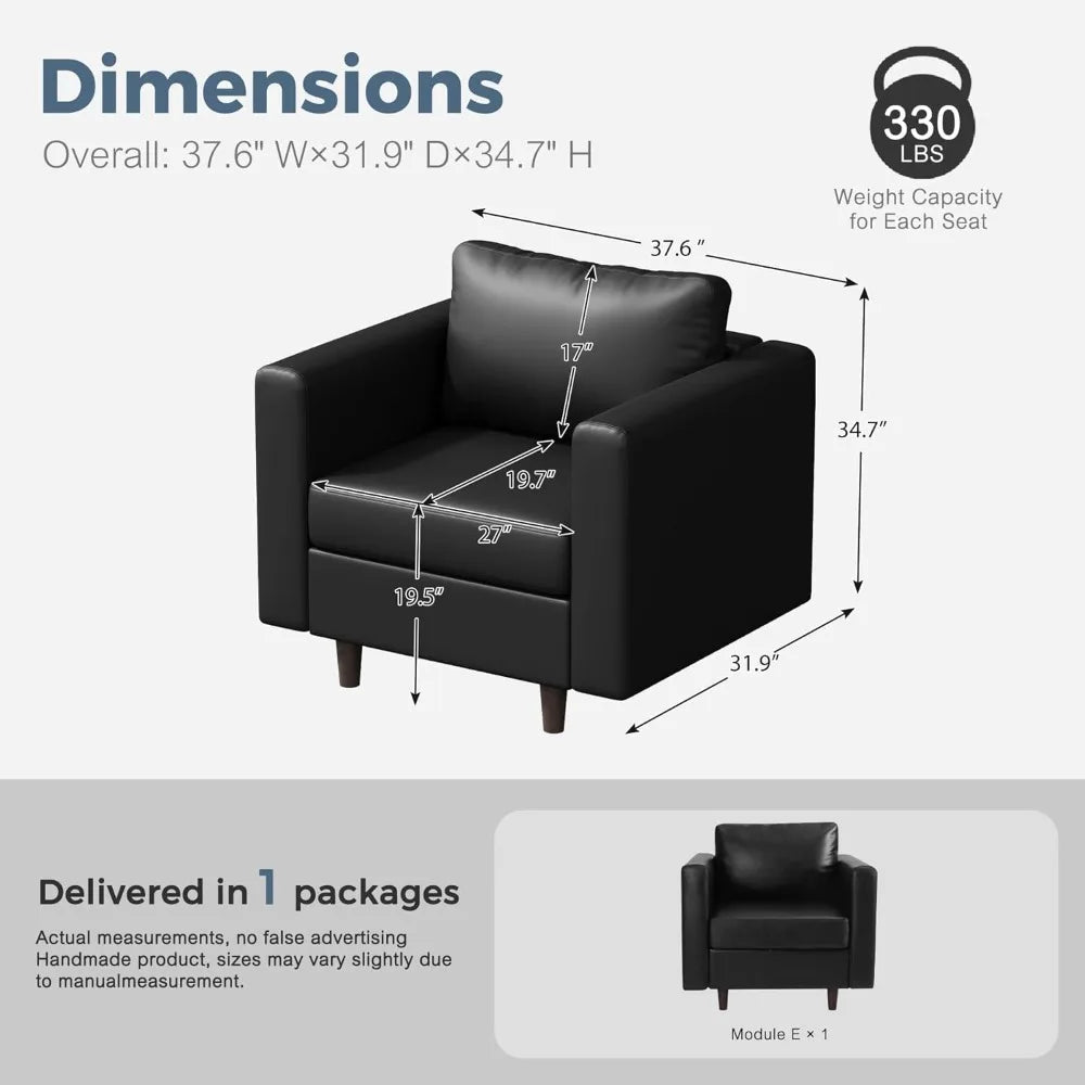 Modern Black Faux Leather Armchair with Storage, Deep Seating for Reading, Suitable for Living Room, Bedroom, or Office