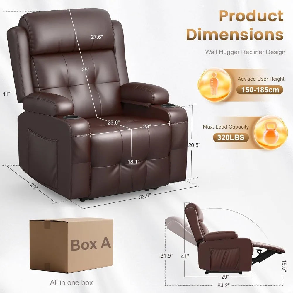 Heated Massage Recliner: Electric Power Home Theater Reclining Chair with Storage Pockets and Adjustable Lumbar Support Sofa
