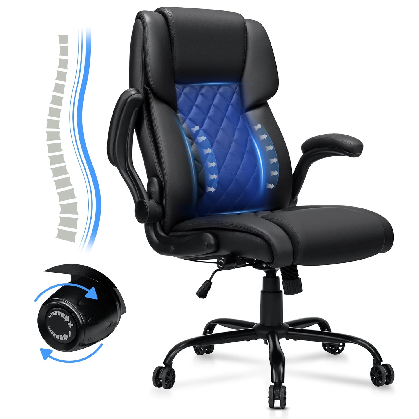 Office Chair With Ergonomic PU Leather Adjustable Height Reclining Backrest Orthopedic Inflatable Computer Recliner Chair Sofas