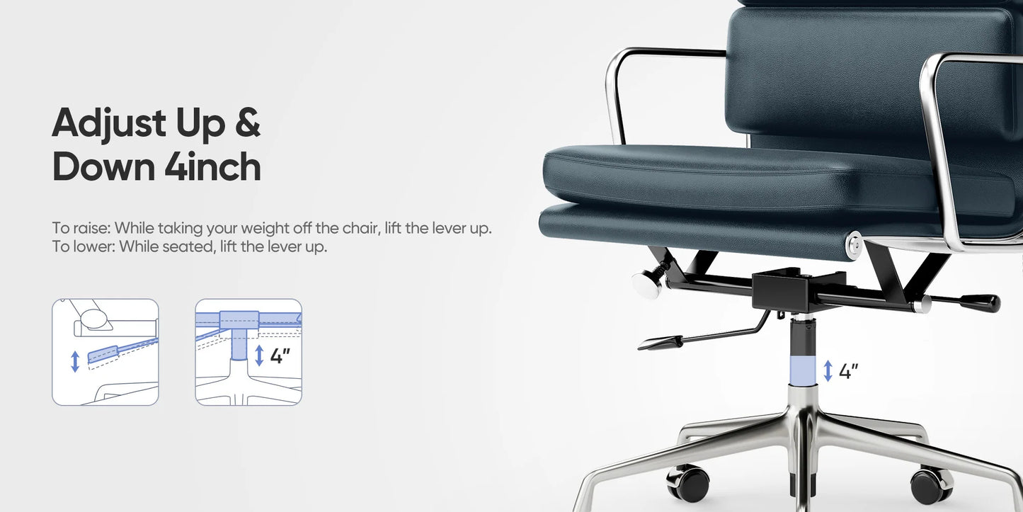 Office Guest Chair Genuine Leather Executive Chair Reception Chairs with Wheels Adjustable Swivel Rolling Office Chairs