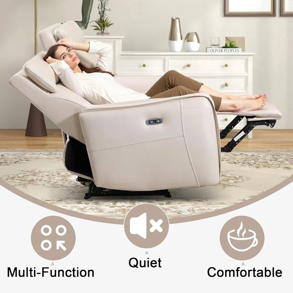 EBELLO Faux Leather Power Reclining Sofa Couch, Electric Recliner Loveseat Sofa with USB and Type-C Charging Ports, Metal Base,