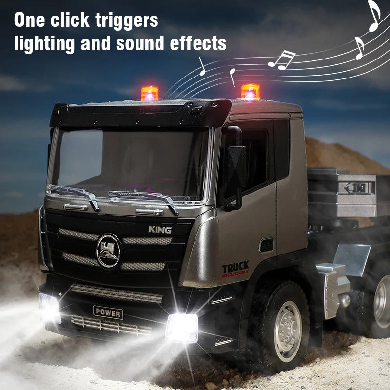 Huina 1318 Rc Truck Remote Control Alloy 1/18 9Ch 2.4G Transport Truck Model Electric Toy with Flatbed Trailer for Kids Boy Gift