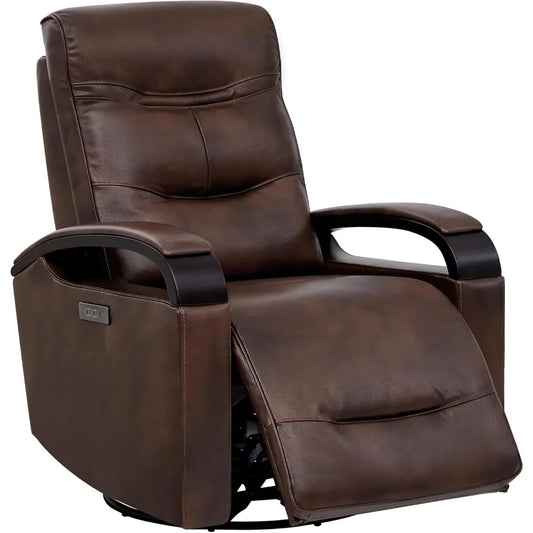Genuine Leather Power Swivel Glider Rocker Recliner, FSC Certified Mid Century Modern Recliner Chair for Adults, Adjustable Pow