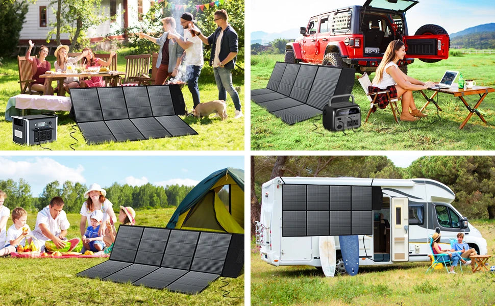 2400W /1600W / 500W Portable Power Station, 2048Wh / 1024Wh /345Wh Lifepo4 Battery with 400W / 200W / 100W Foldable Solar Panel