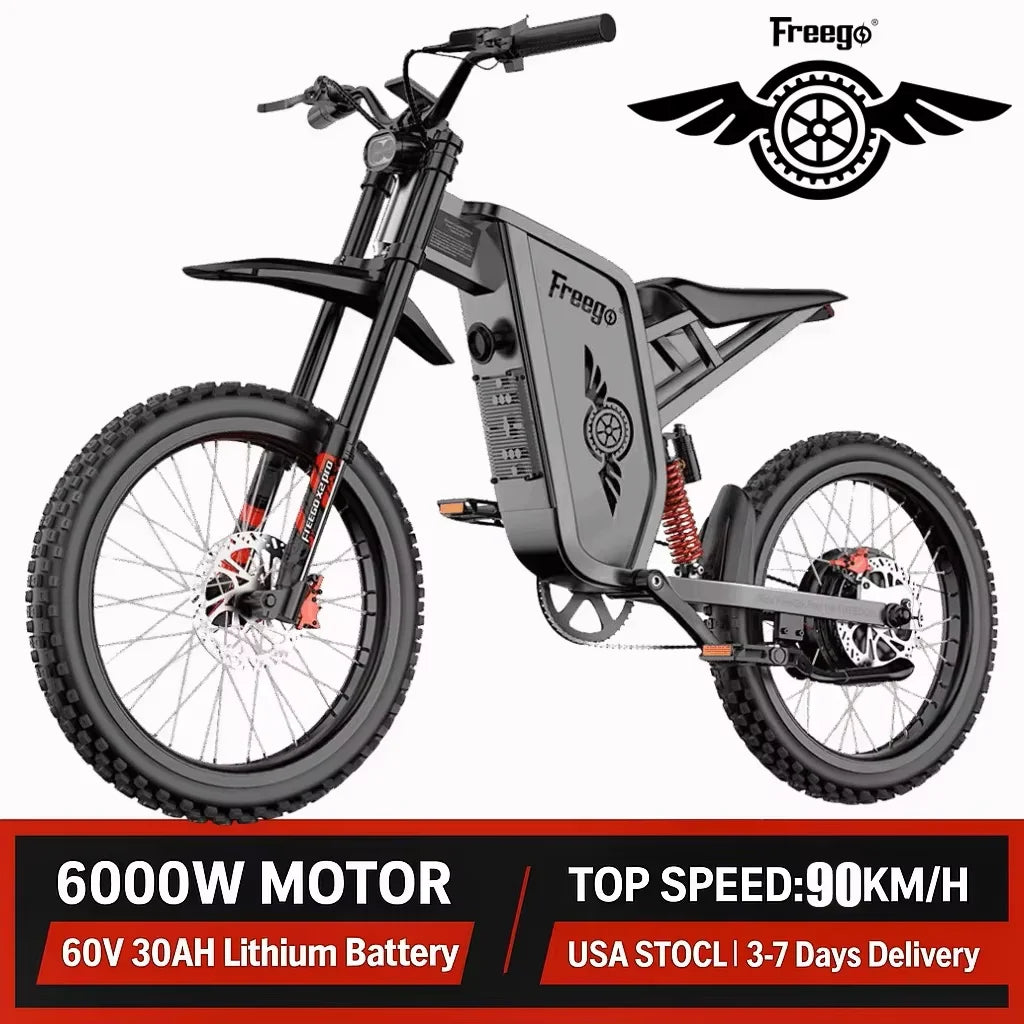 Freego X2 Pro Electric Motorcycle for Adults 6000W Brushless Gearless Motors 30AH Lithium Battery Speed 90Kmh Electric Dirt Bike