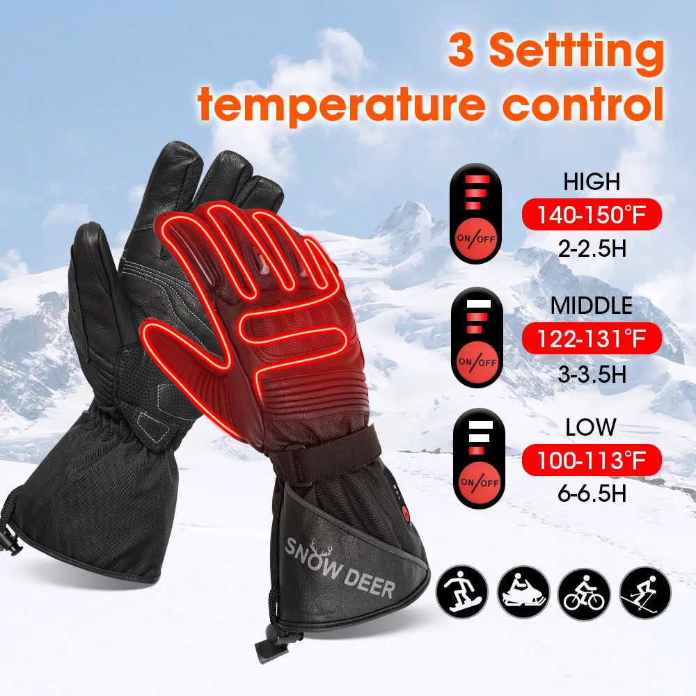 Waterproof Rechargeable Heating Thermal Gloves For Snowmobile Skiing Riding Heated Gloves Motorcycle Winter Heated Gloves Warm