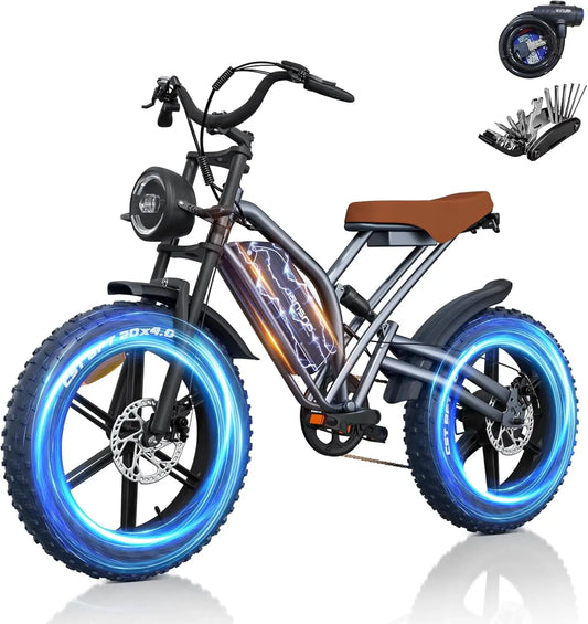 Electric Bike 30MPH 1000W Peak Motor Electric Bicycle Adult 20*4 Inch Fat Tire Full Suspension Mountain Snow E-bike Battery 48V