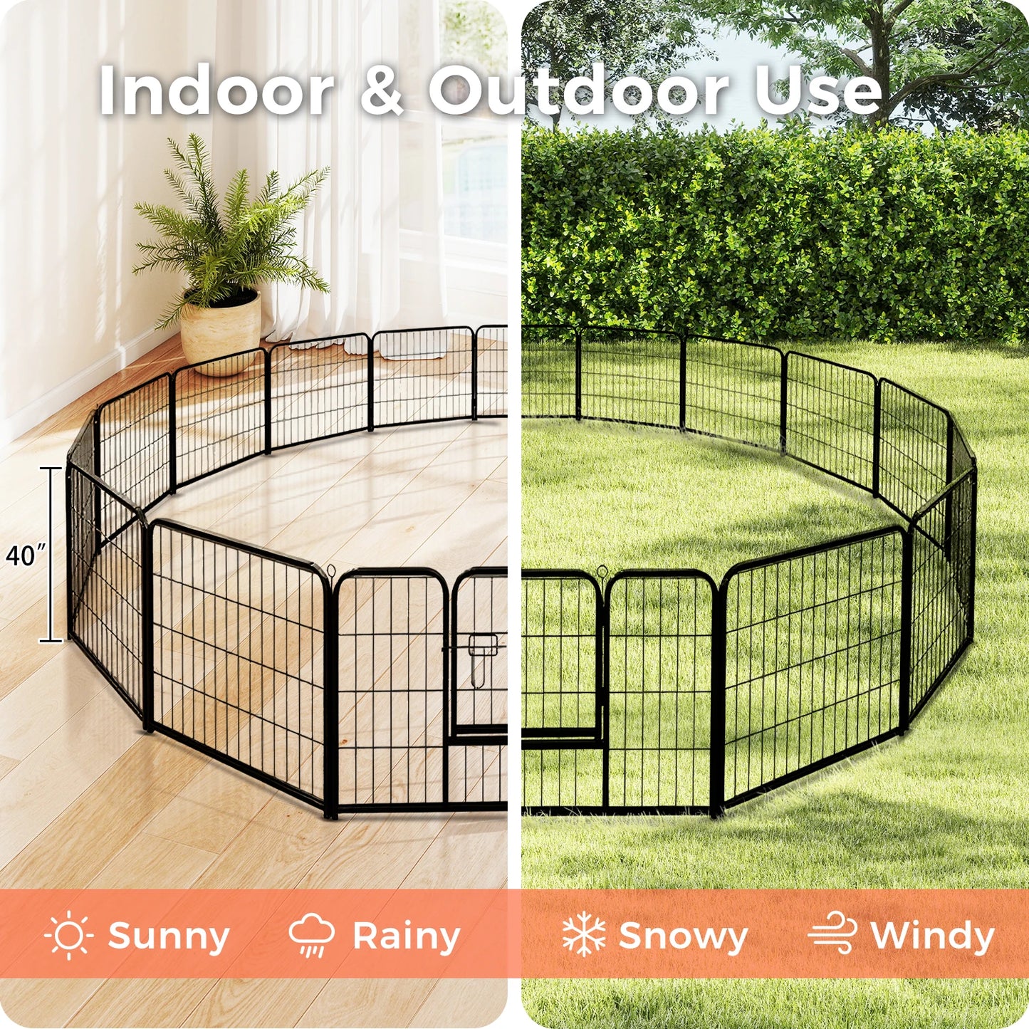 Heavy-Duty Metal Puppy Playpen – 24"/32"/40" Options, 8/16 Panels, Ideal for Indoor Use & Outdoor (RV Camping, Yard, Garden)