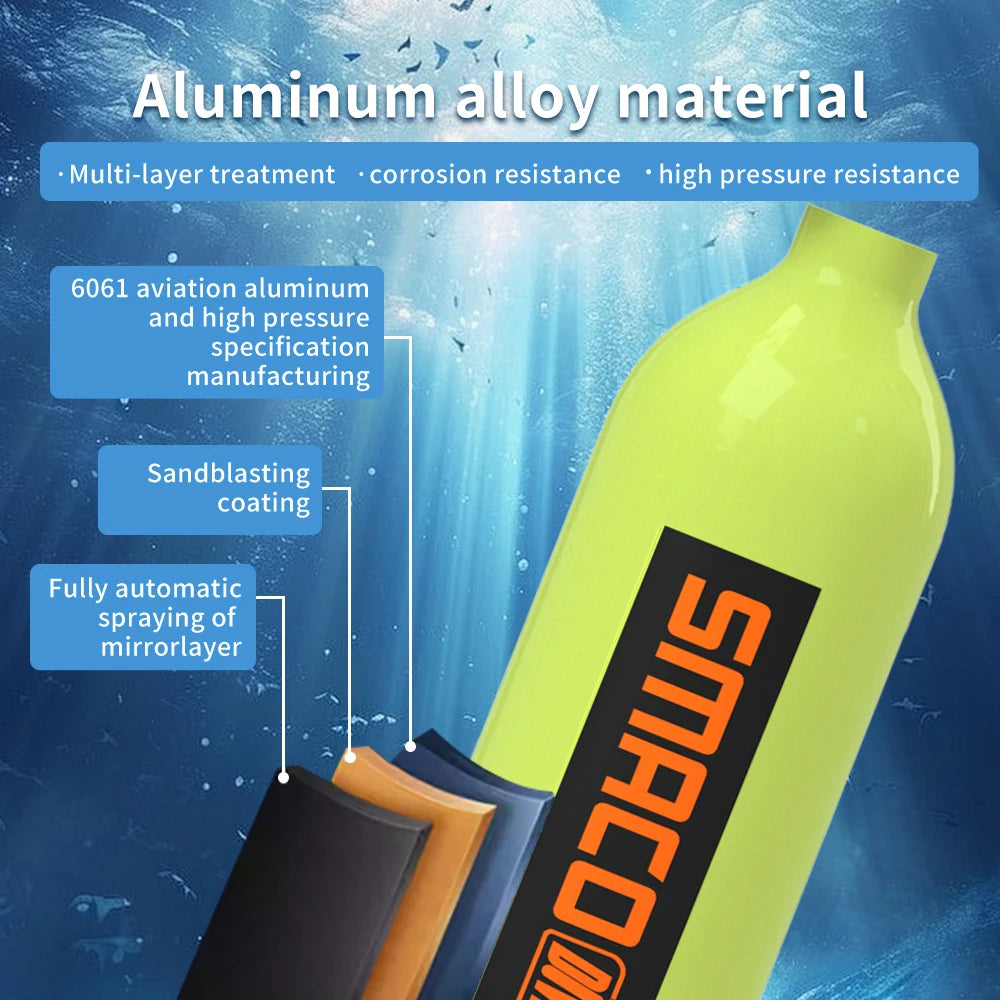 SMACO Portable Scuba Tank Kit 1L Capacity, 15-20 Minute Air Dive Time Lung Tank