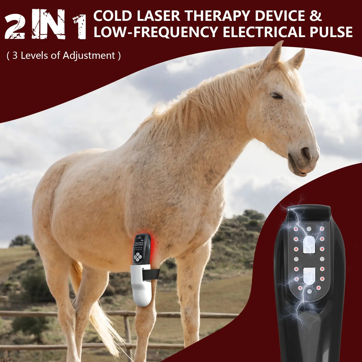 Cold Laser Therapy Device for Horse 4x808NM LLLT&TENS for Arthritis Pain Relief Electrical Stimulation for Tendon Recover