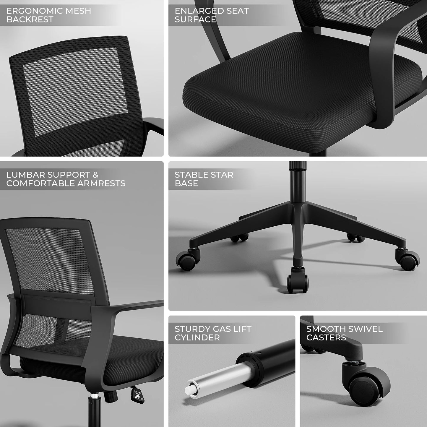 SUKIDA Mesh Office Chair, Ergonomic Desk Chair with Upholstery, Executive Chair with Armrests,Height-Adjustable Computer Chair