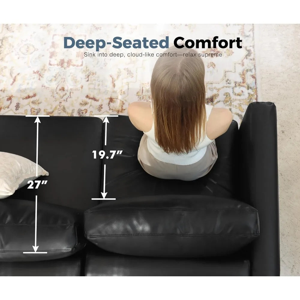 Modern Black Faux Leather Armchair with Storage, Deep Seating for Reading, Suitable for Living Room, Bedroom, or Office