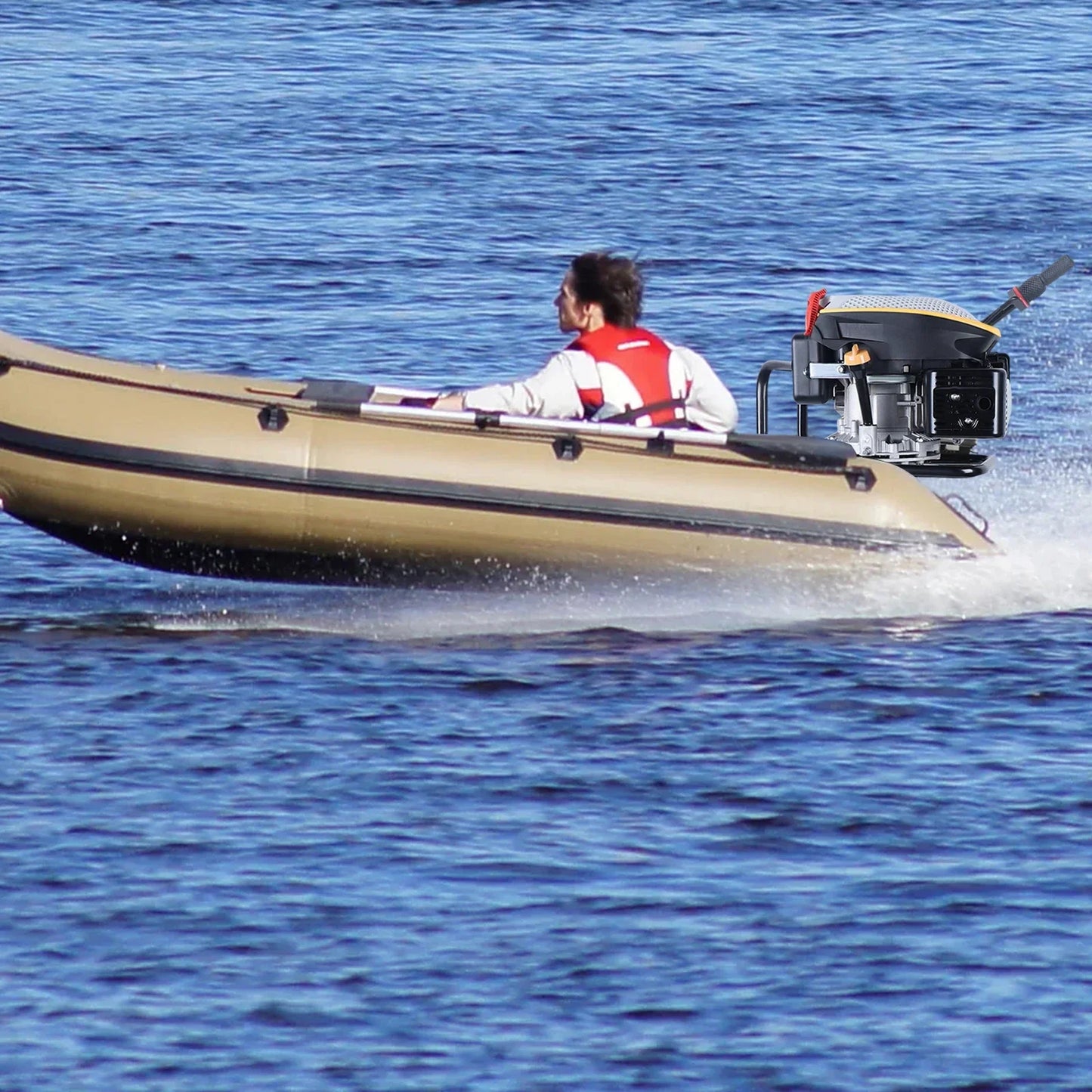 4-Stroke 9HP Outboard Motor 225CC Heavy-Duty Outboard Motor Fishing Boat Marine Engine for Fishing Aquaculture Outdoor Adventure