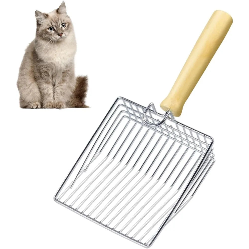 Pilarmuture Cat Litter Scoop,Stainless Steel Durable Wooden Handle,Solid Durable Kitty Litter Scoop Easy to Scoop,Polished Smoot