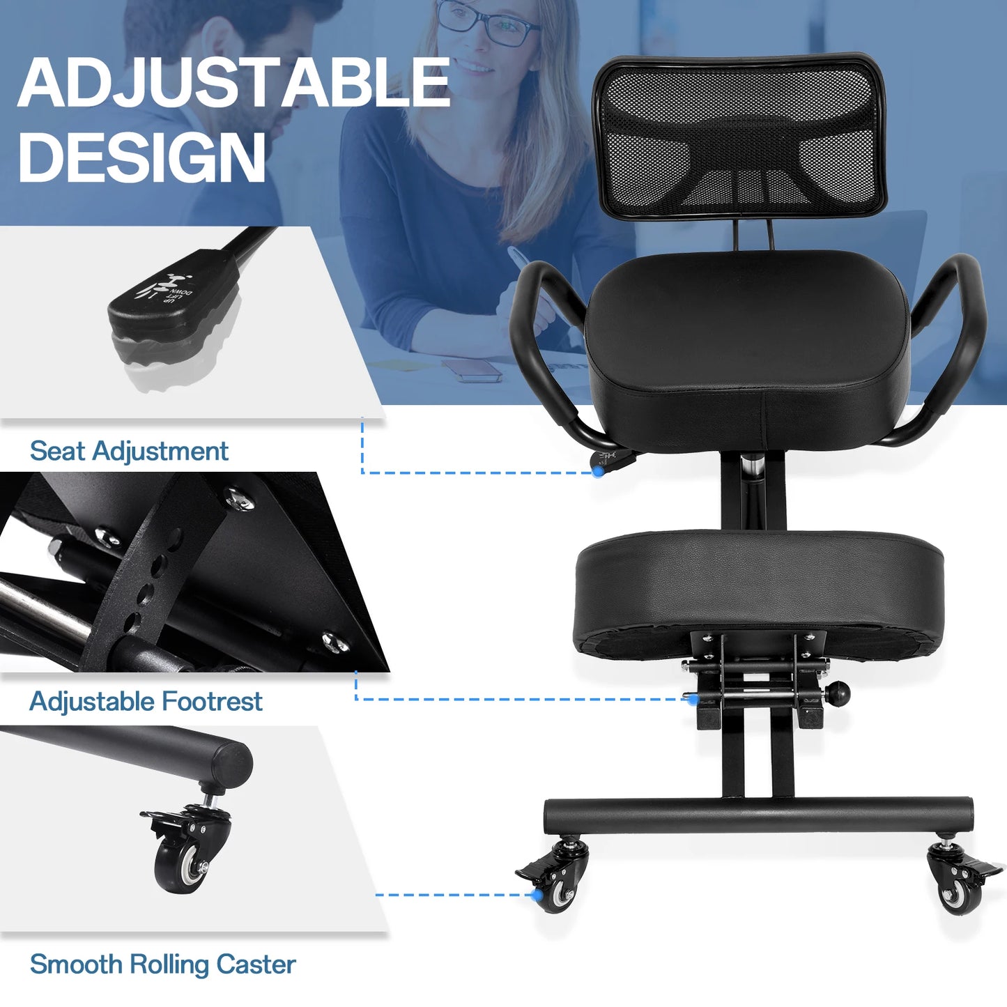 Kneeling Chair with Back Support, Height Adjustable Kneeling Chair for Men, Women, Children