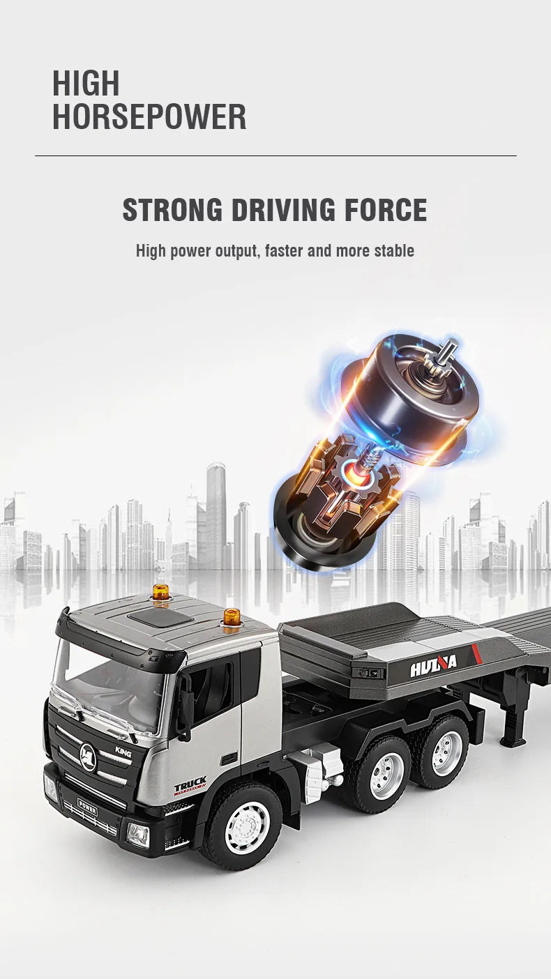 Huina 1318 Rc Truck Remote Control Alloy 1/18 9Ch 2.4G Transport Truck Model Electric Toy with Flatbed Trailer for Kids Boy Gift