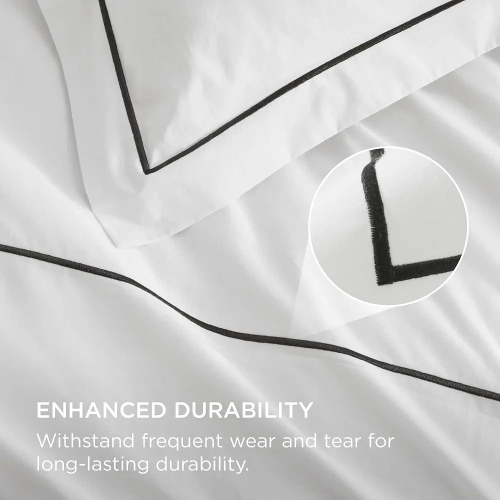 Bedsure Luxury Hotel Duvet Cover Queen Size, 100% White Cotton Embroidery Bedding Set, Includes 1 Duvet Cover 90x90 Inches with