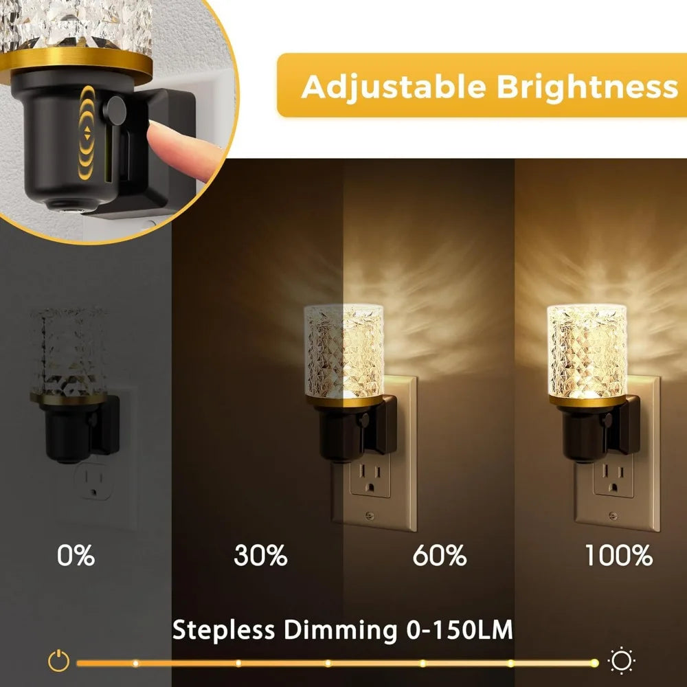 Dimmable LED Night Light Plug-in, Auto Sensor, Adjustable 0-100LM for Bedroom, Hallway, Home Decor