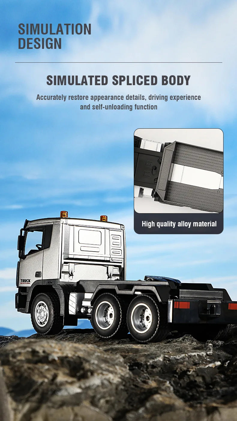 Huina 1318 Rc Truck Remote Control Alloy 1/18 9Ch 2.4G Transport Truck Model Electric Toy with Flatbed Trailer for Kids Boy Gift