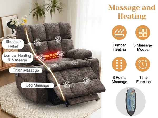 Korser Oversized Motor Power Lift Recliner for Elderly with Headrest,Massage Single Sofa with USB Ports,Cupholder for LivingRoom